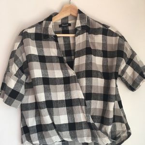 Madewell checkered faux wrap blouse
